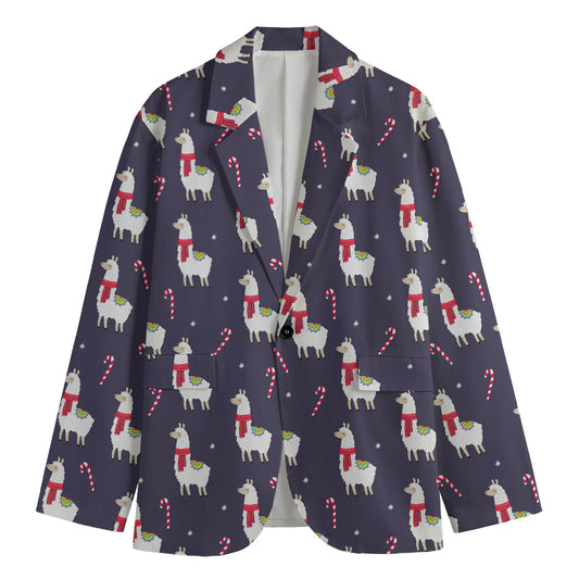 Xmas Llama Pattern Print Men's Blazer