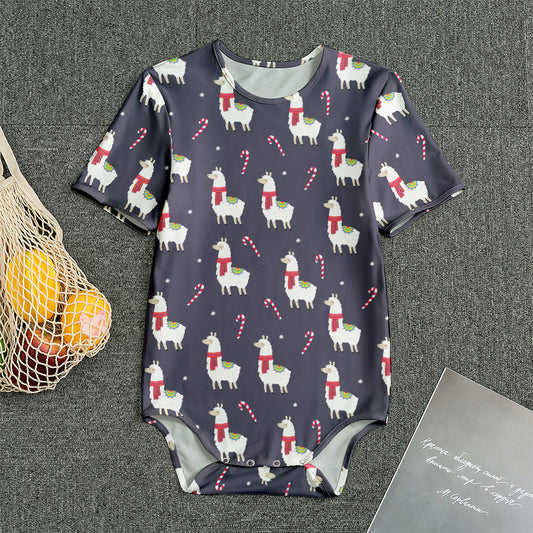 Xmas Llama Pattern Print Men's Bodysuit