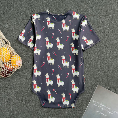 Xmas Llama Pattern Print Men's Bodysuit
