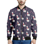 Xmas Llama Pattern Print Men's Bomber Jacket
