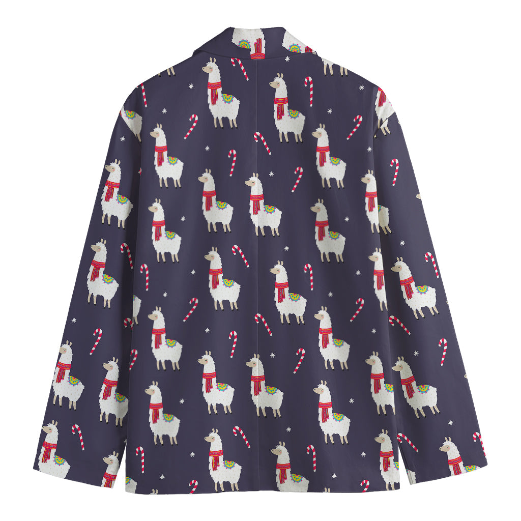 Xmas Llama Pattern Print Men's Cotton Blazer