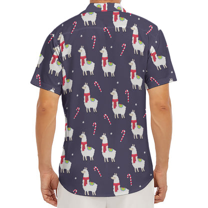 Xmas Llama Pattern Print Men's Deep V-Neck Shirt