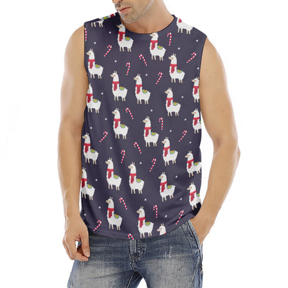 Xmas Llama Pattern Print Men's Fitness Tank Top