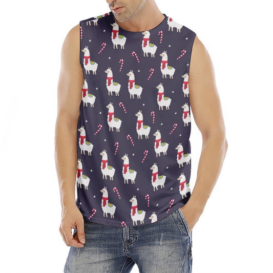 Xmas Llama Pattern Print Men's Fitness Tank Top