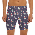 Xmas Llama Pattern Print Men's Long Boxer Briefs