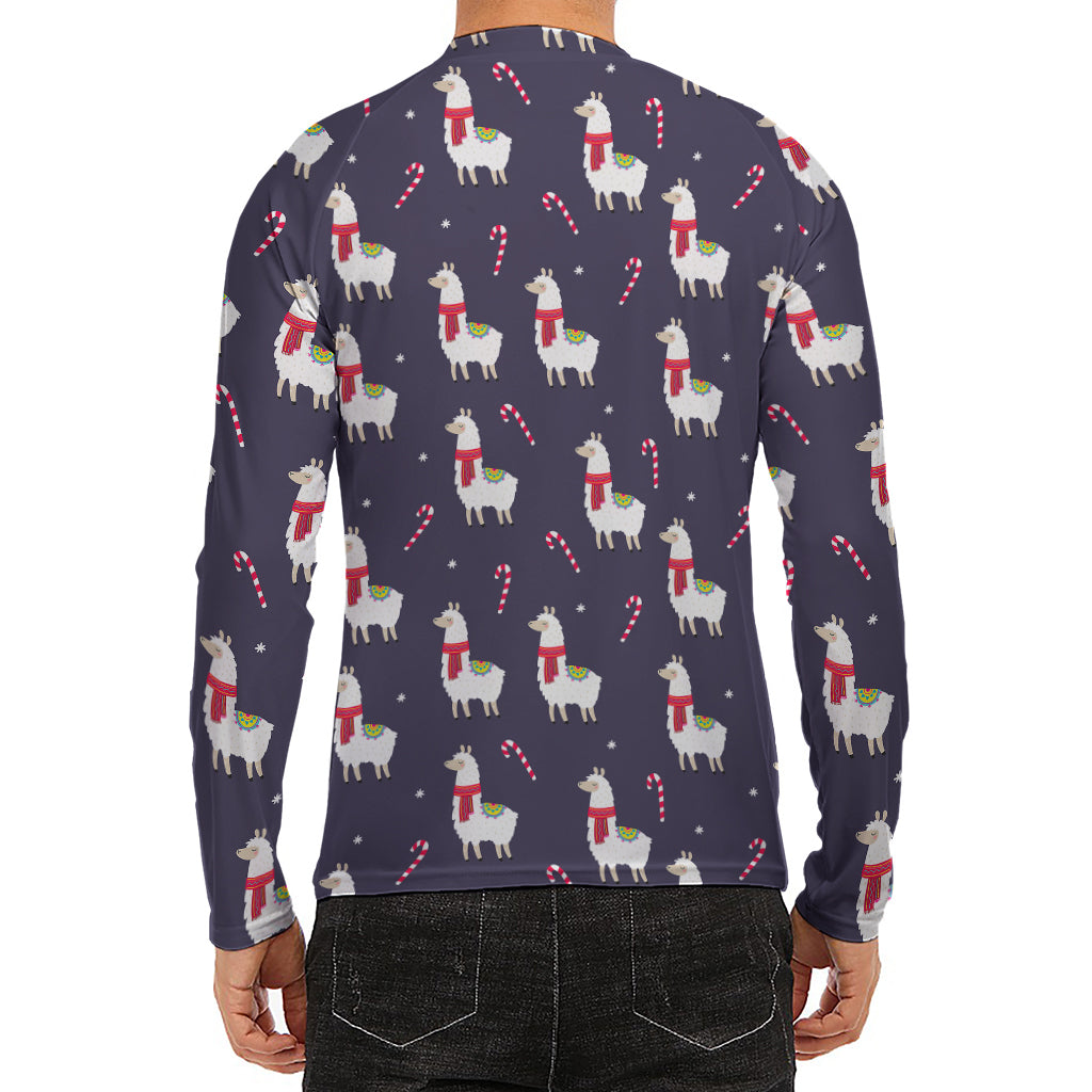 Xmas Llama Pattern Print Men's Long Sleeve Rash Guard
