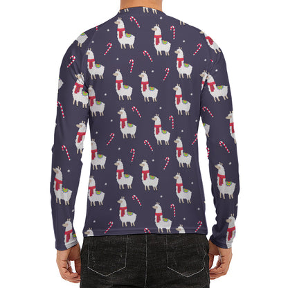 Xmas Llama Pattern Print Men's Long Sleeve Rash Guard
