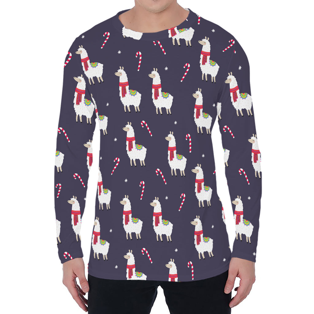 Xmas Llama Pattern Print Men's Long Sleeve T-Shirt