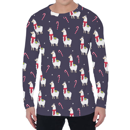 Xmas Llama Pattern Print Men's Long Sleeve T-Shirt