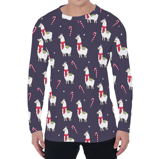 Xmas Llama Pattern Print Men's Long Sleeve T-Shirt