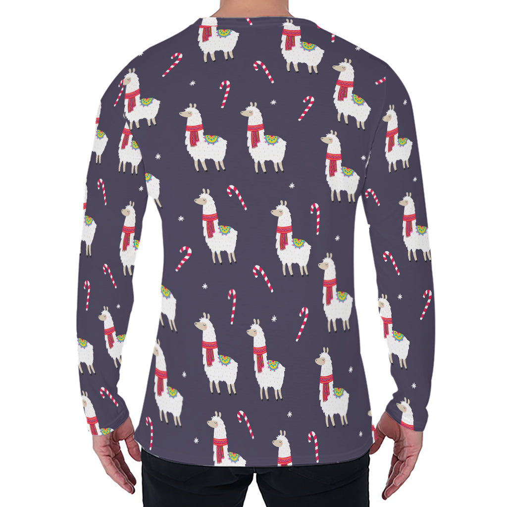 Xmas Llama Pattern Print Men's Long Sleeve T-Shirt