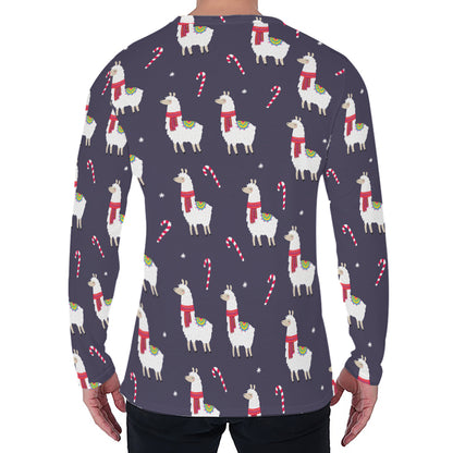 Xmas Llama Pattern Print Men's Long Sleeve T-Shirt