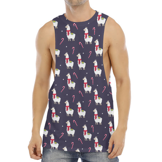 Xmas Llama Pattern Print Men's Muscle Tank Top