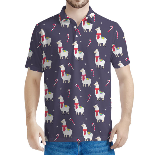 Xmas Llama Pattern Print Men's Polo Shirt