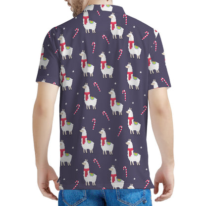 Xmas Llama Pattern Print Men's Polo Shirt