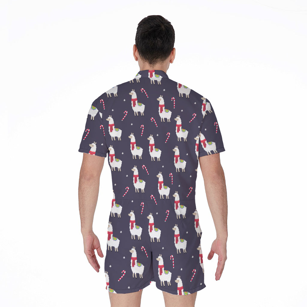 Xmas Llama Pattern Print Men's Rompers