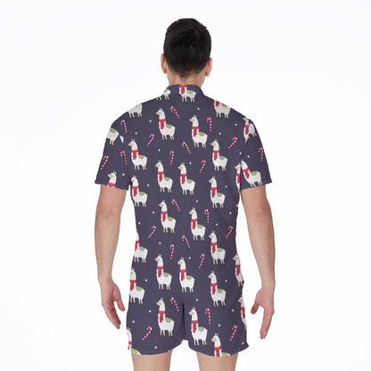 Xmas Llama Pattern Print Men's Rompers