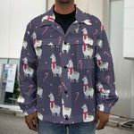 Xmas Llama Pattern Print Men's Shirt Jacket
