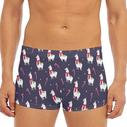 Xmas Llama Pattern Print Men's Short Boxer Briefs