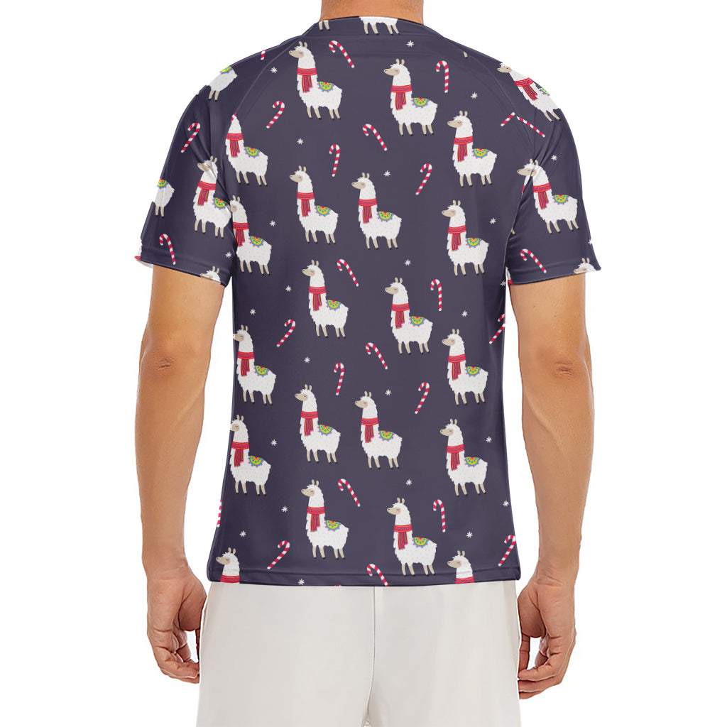 Xmas Llama Pattern Print Men's Short Sleeve Rash Guard