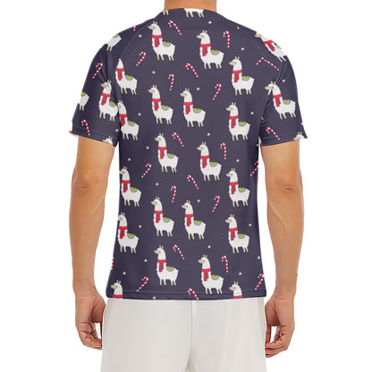 Xmas Llama Pattern Print Men's Short Sleeve Rash Guard