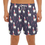 Xmas Llama Pattern Print Men's Split Running Shorts