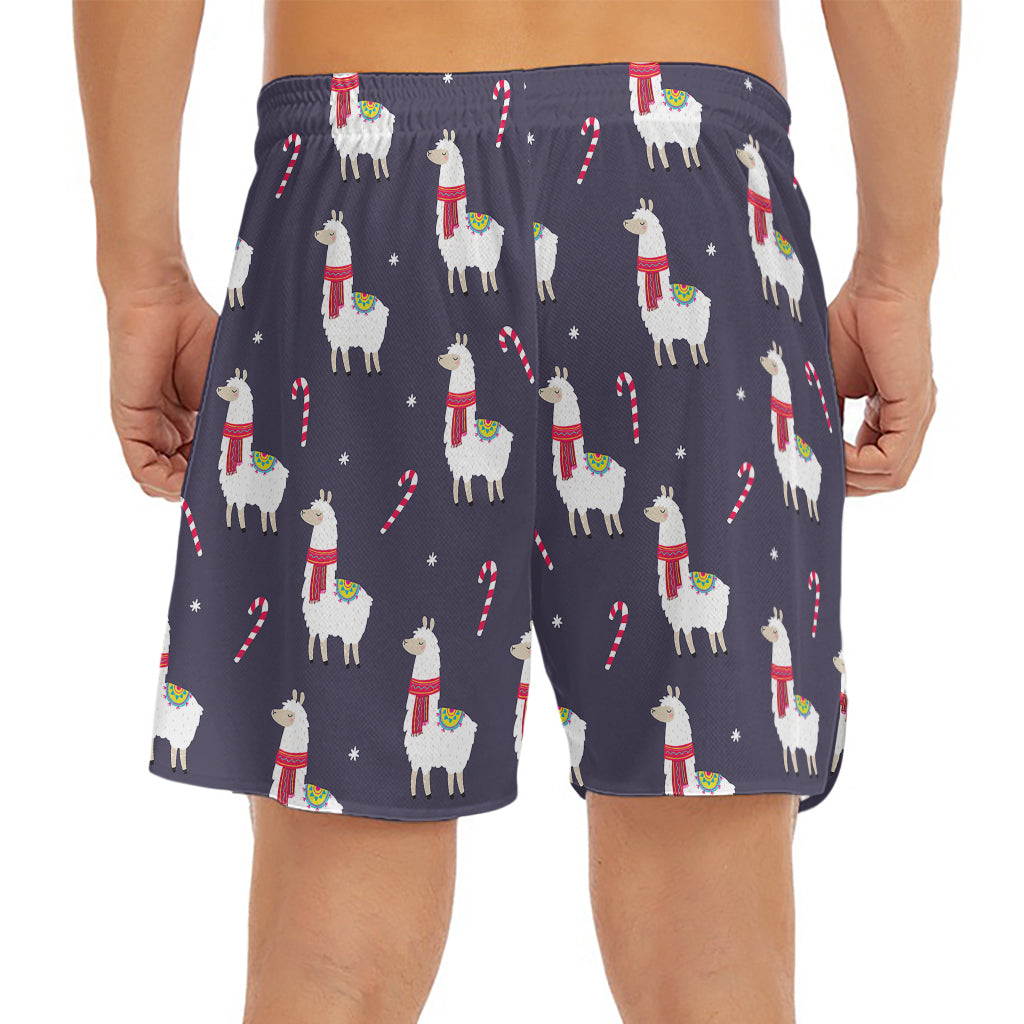Xmas Llama Pattern Print Men's Split Running Shorts