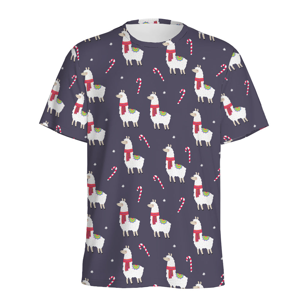 Xmas Llama Pattern Print Men's Sports T-Shirt