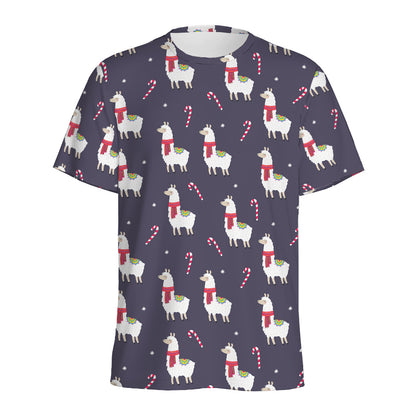 Xmas Llama Pattern Print Men's Sports T-Shirt