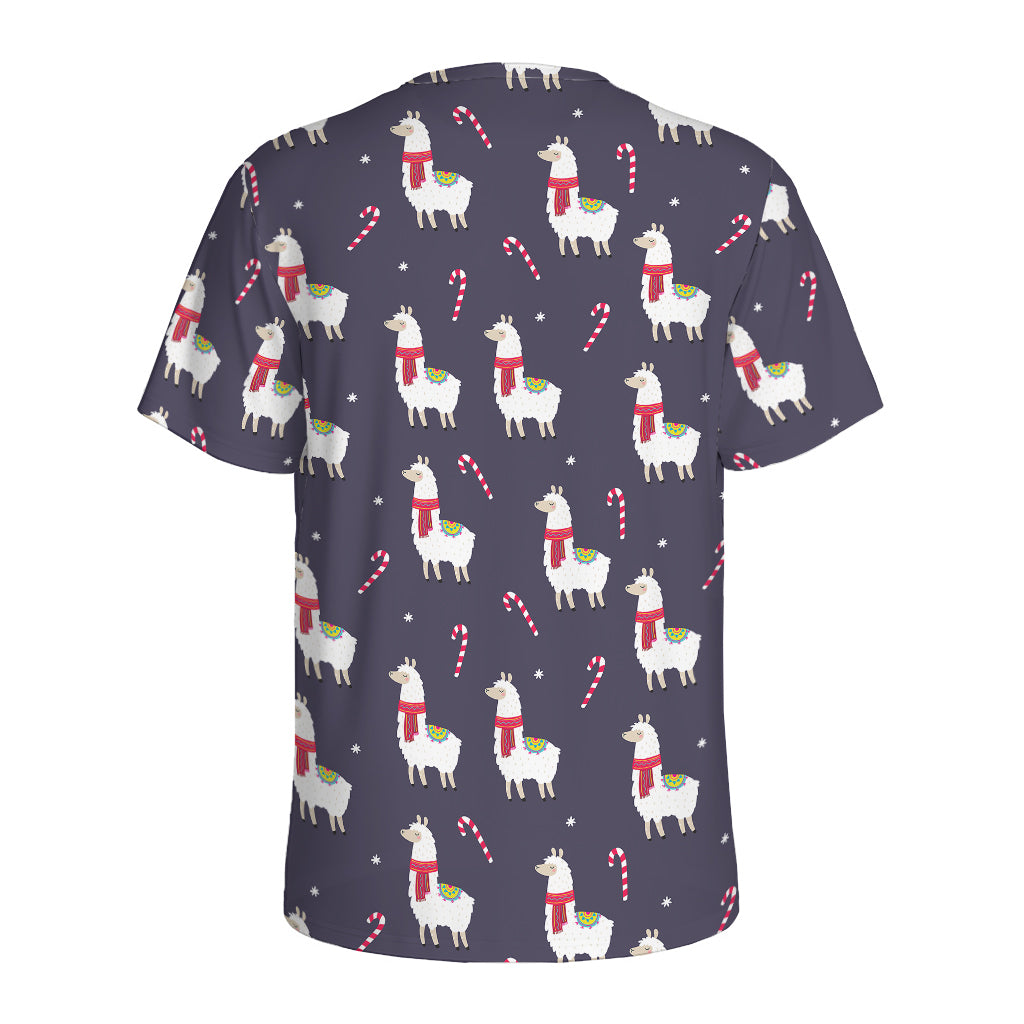 Xmas Llama Pattern Print Men's Sports T-Shirt
