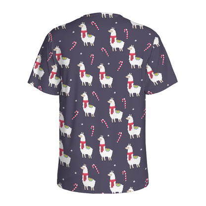 Xmas Llama Pattern Print Men's Sports T-Shirt