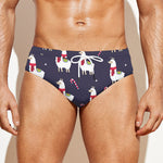 Xmas Llama Pattern Print Men's Swim Briefs