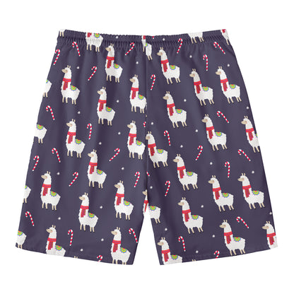 Xmas Llama Pattern Print Men's Swim Trunks