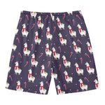 Xmas Llama Pattern Print Men's Swim Trunks