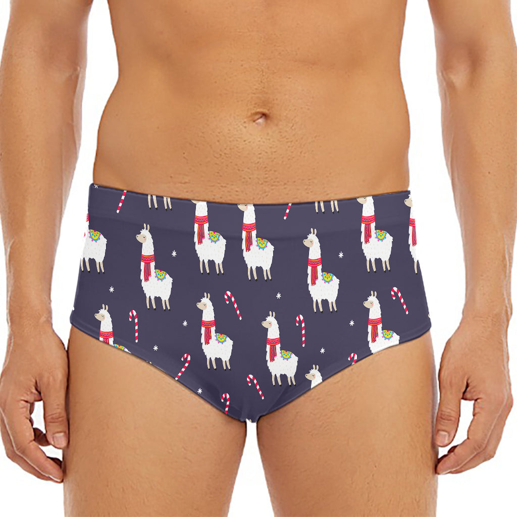 Xmas Llama Pattern Print Men's Triangle Swim Briefs