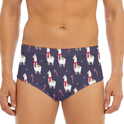 Xmas Llama Pattern Print Men's Triangle Swim Briefs