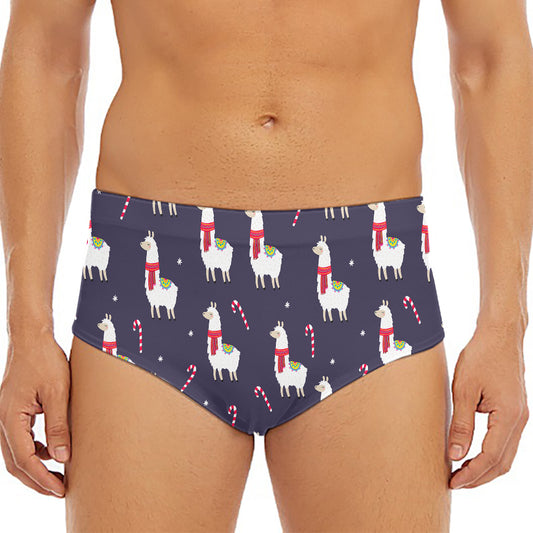 Xmas Llama Pattern Print Men's Triangle Swim Briefs