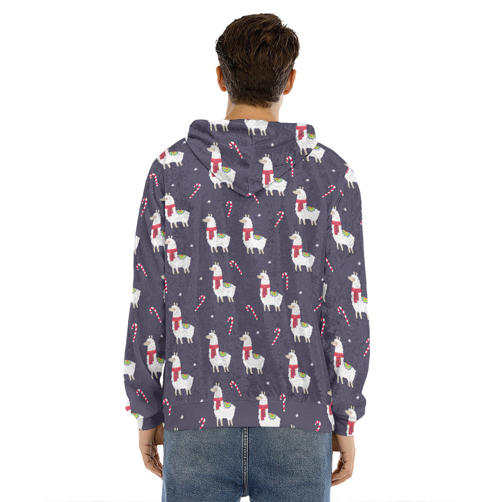 Xmas Llama Pattern Print Men's Velvet Pullover Hoodie