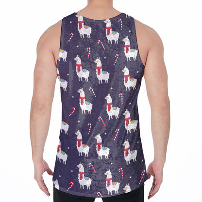 Xmas Llama Pattern Print Men's Velvet Tank Top