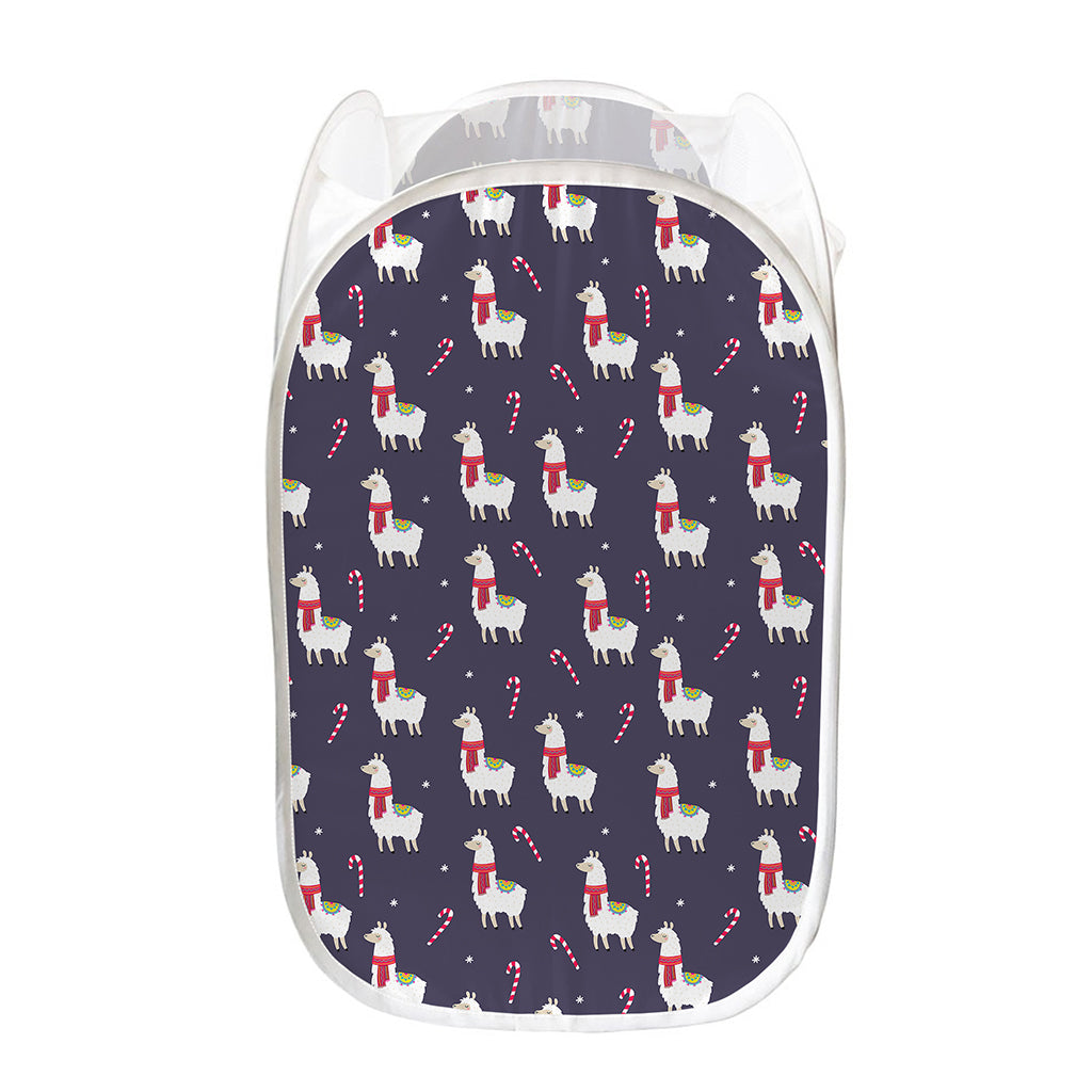 Xmas Llama Pattern Print Mesh Laundry Hamper