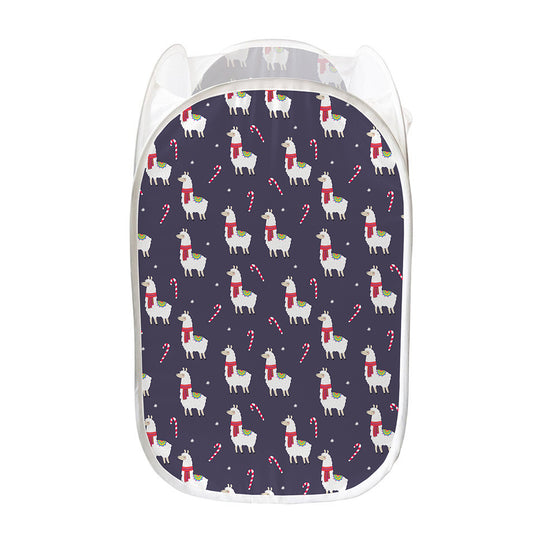 Xmas Llama Pattern Print Mesh Laundry Hamper