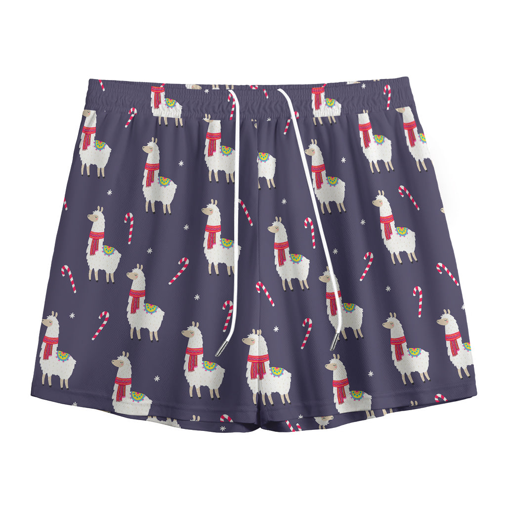 Xmas Llama Pattern Print Mesh Shorts