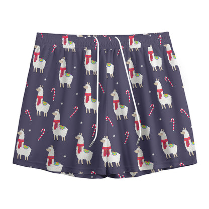 Xmas Llama Pattern Print Mesh Shorts