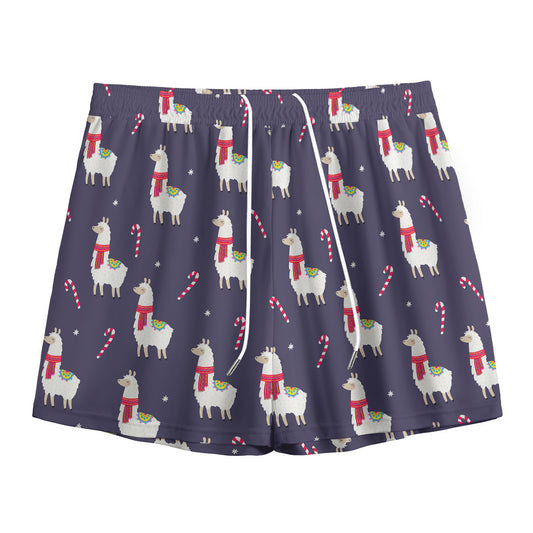 Xmas Llama Pattern Print Mesh Shorts