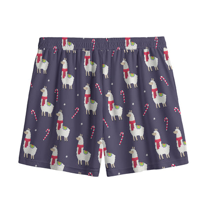 Xmas Llama Pattern Print Mesh Shorts