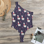 Xmas Llama Pattern Print One Shoulder Bodysuit