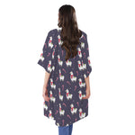 Xmas Llama Pattern Print Open Front Beach Cover Up