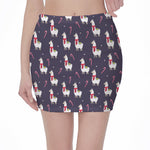 Xmas Llama Pattern Print Pencil Mini Skirt