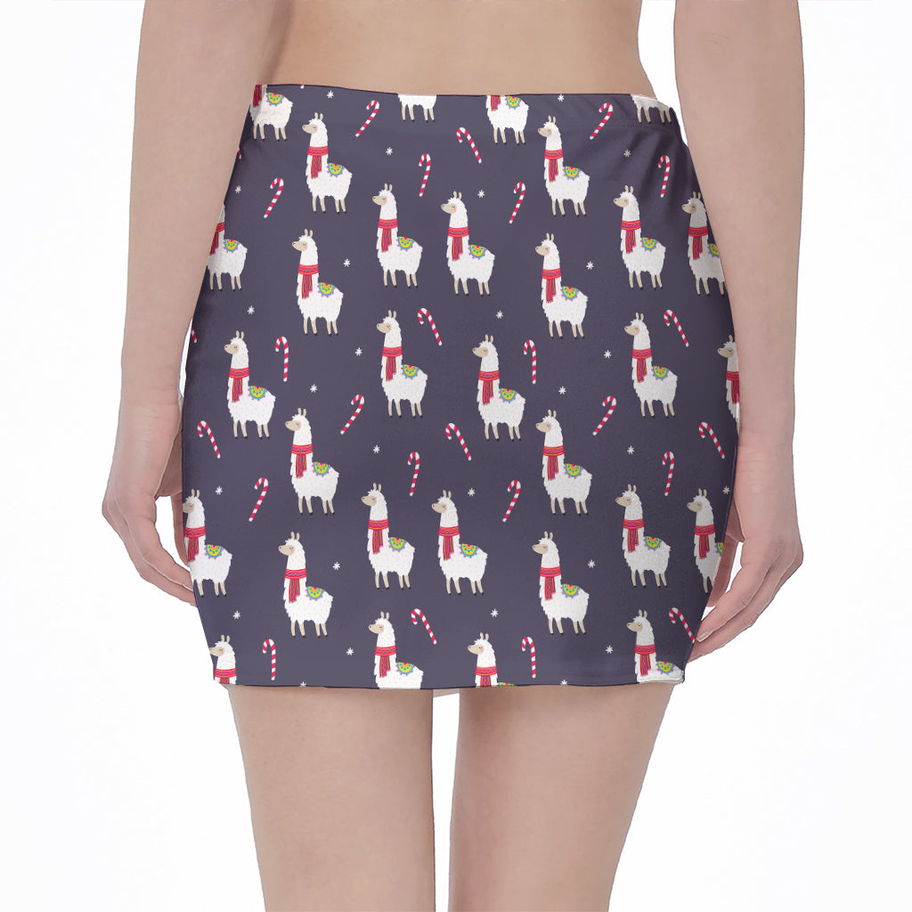 Xmas Llama Pattern Print Pencil Mini Skirt