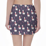 Xmas Llama Pattern Print Pencil Mini Skirt